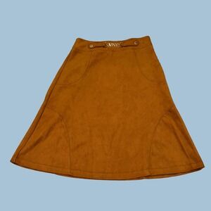 Marc New York Faux Suede A-Line Skirt Brown Tan Gold Accent - Medium